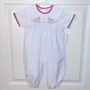 NWT Auraluz Christmas Boys 18m red check longall w/shadow rocking horses 🎅🏻